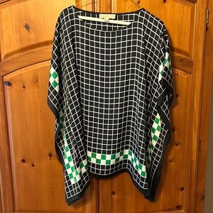 Michael Kors small/medium navy, white and green check blouse